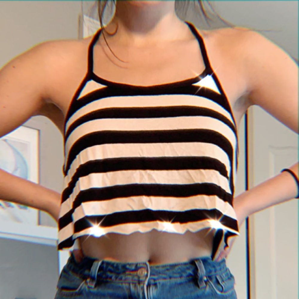 Women’s Striped Black & White Flowy Crop Top